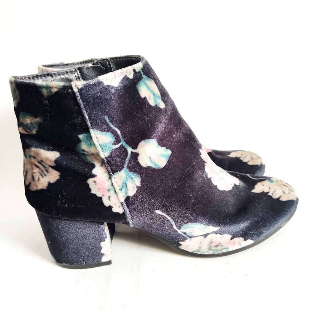 Sam Edelman Circus Ankle Boots Size 8 Black Velvet Floral Boho‎ Block Heel